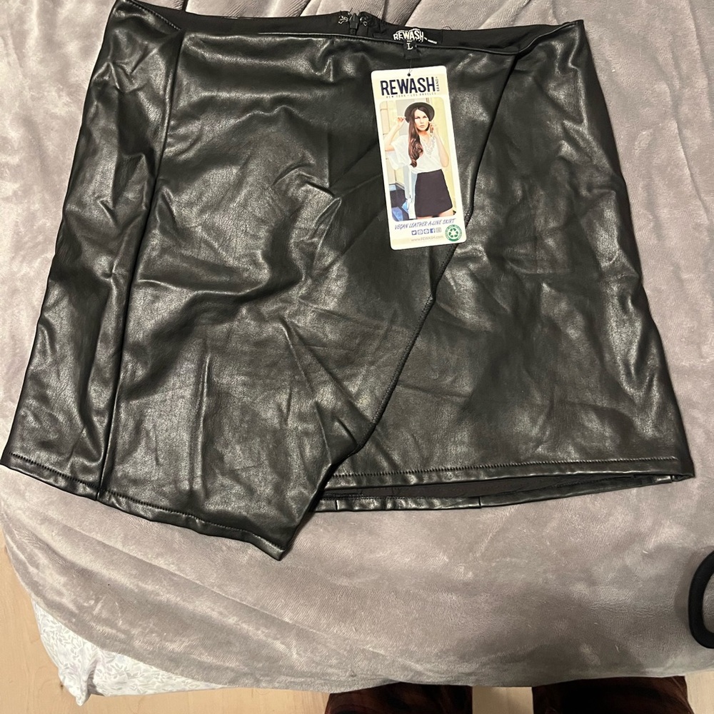 Rewash Black Faux Leather Skirt
